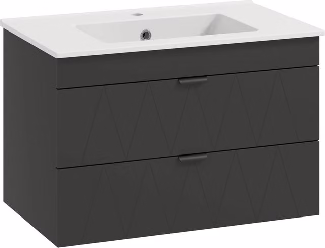 Mobiletto Sottolavabo Sospeso con Lavabo Ceramica e Cassetti Soft-Close ¨C zephmum ¨C Nero