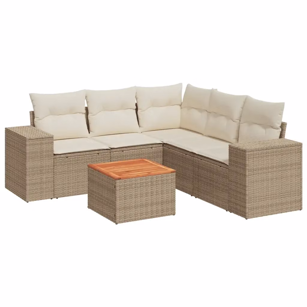 vidaXL Set Divano da Giardino a L in Polyrattan Beige con Cuscini e Tavolino da Esterno – 2