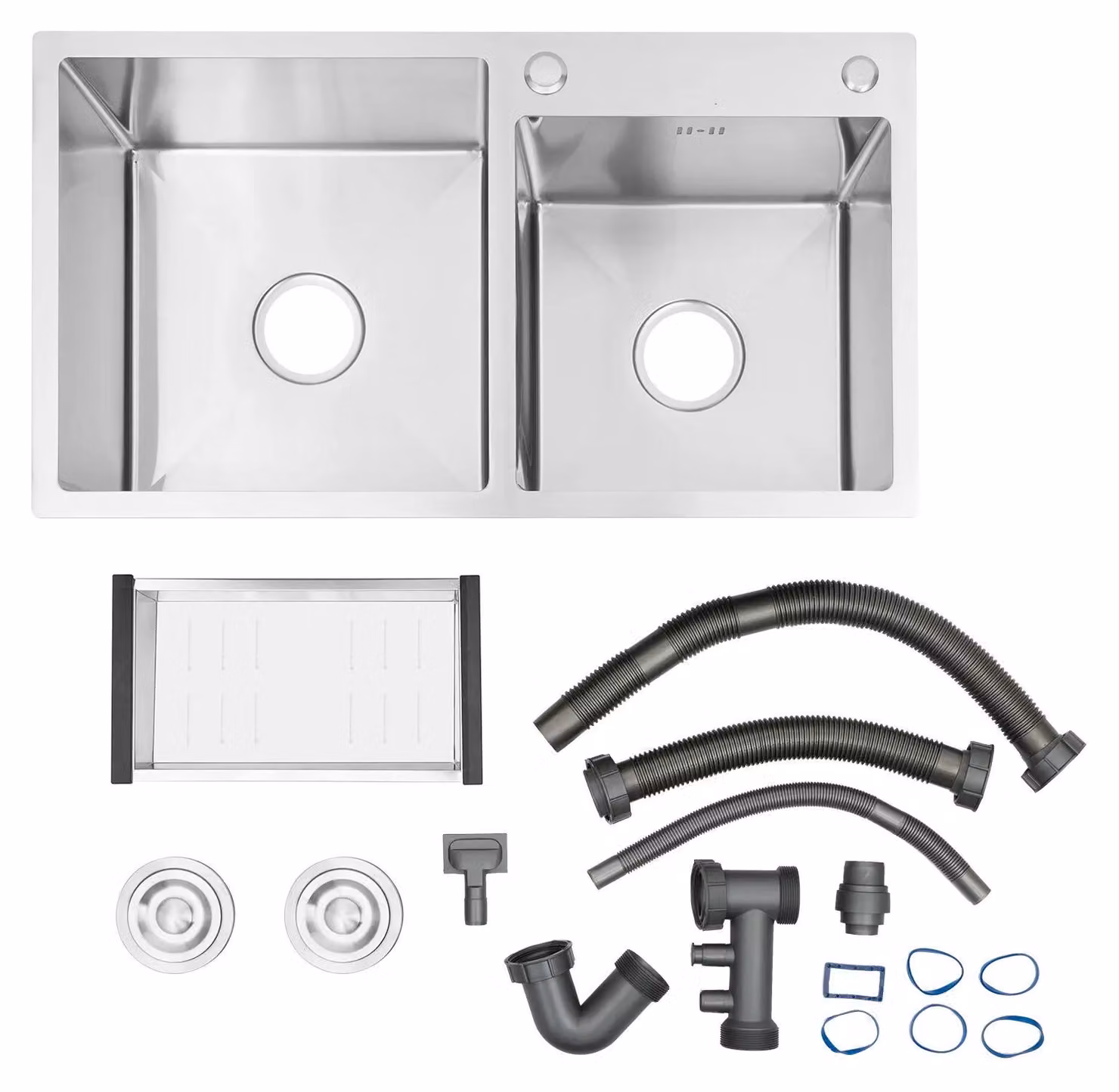 Lavello da cucina, design a doppia vasca, acciaio inox resistente, argento