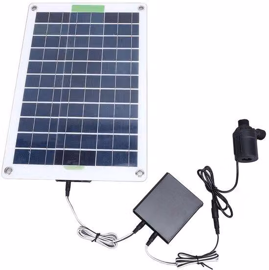 Set pompa solare per acqua, pannello solare in silicio monocristallino da 100 W, set di sollevamento da 5 m, pompa solare silenziosa per acqua di mare con accumulatore di energia, per giardino, cortile, laghetto.