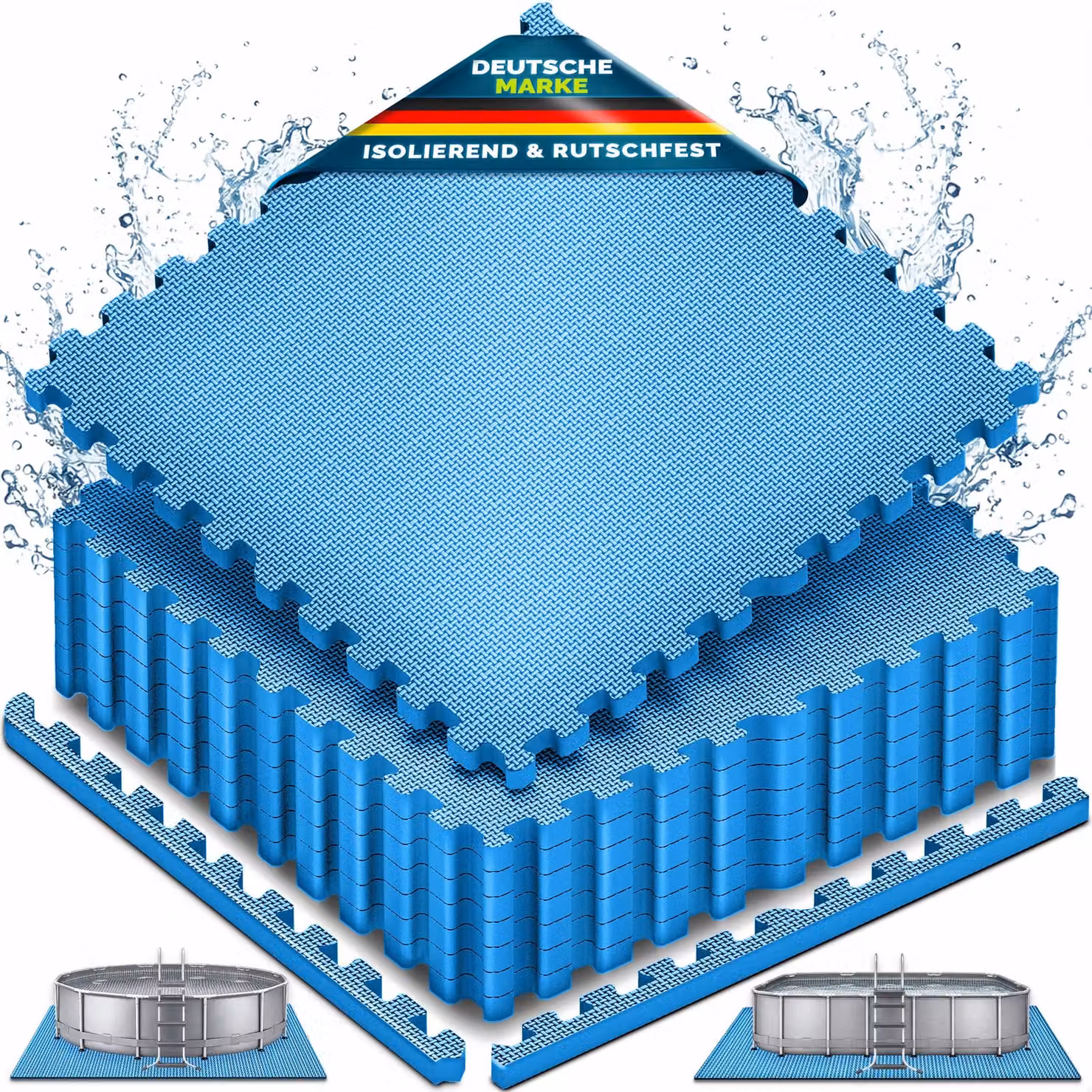 Tappetino protettivo per piscina tillvex® - 24 pezzi da 62,5 x 62,5 cm | Tappetino di protezione da 1 cm di spessore per piscine, vasche per bambini e vasche idromassaggio | Tappetino per piscina da esterno | Tappetini protettivi per piscina con isolament