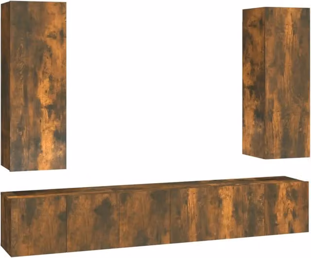 Set di Mobili Porta TV 5 Pezzi in Legno Multistrato Rovere Fumo Marrone con Design Moderno e Finitura Opaca per Soggiorno