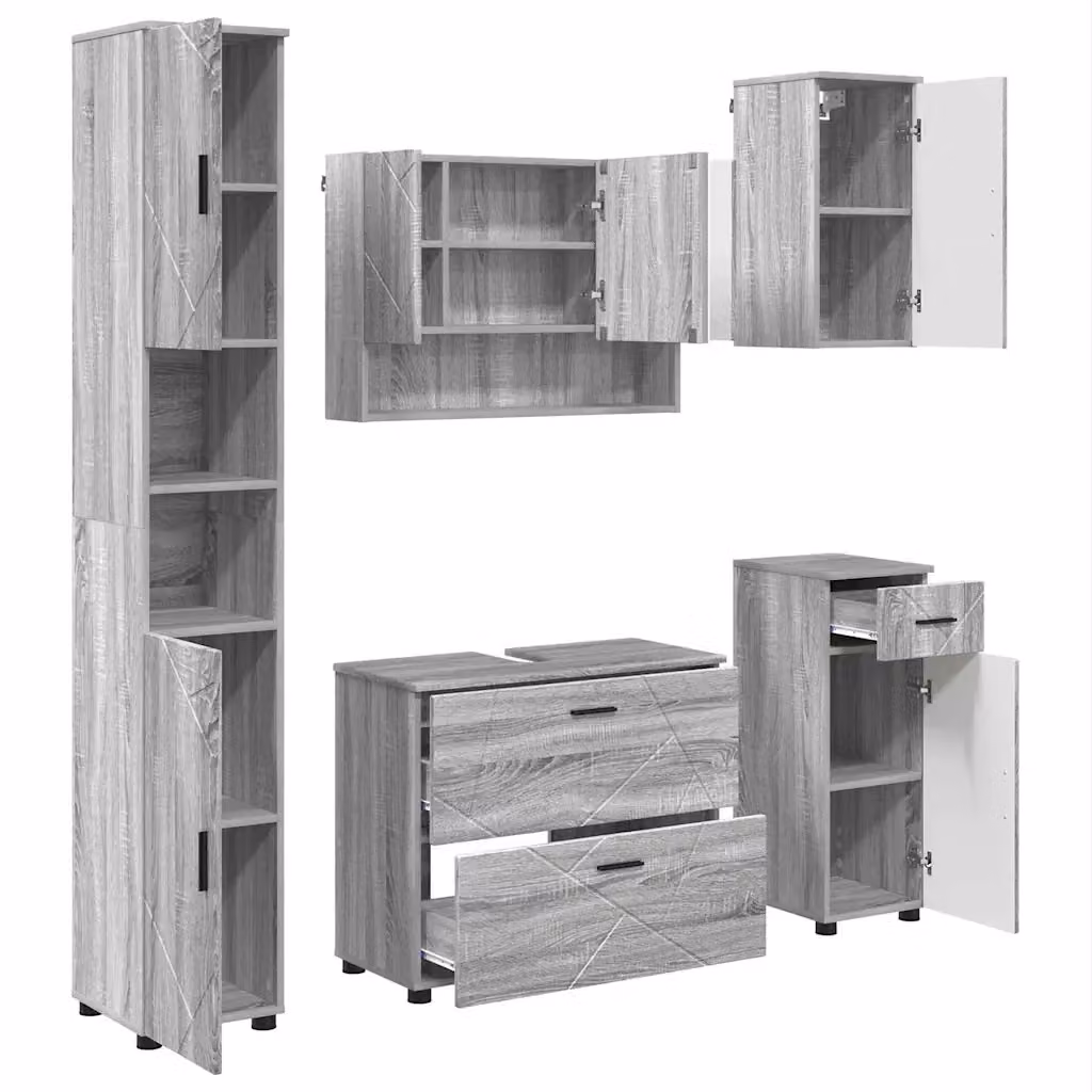 Set di mobili per il bagno moderno vidaXL composto da 5 pezzi in colore grigio e nero, L/P/H: 35 x 30 x 192 cm – 2