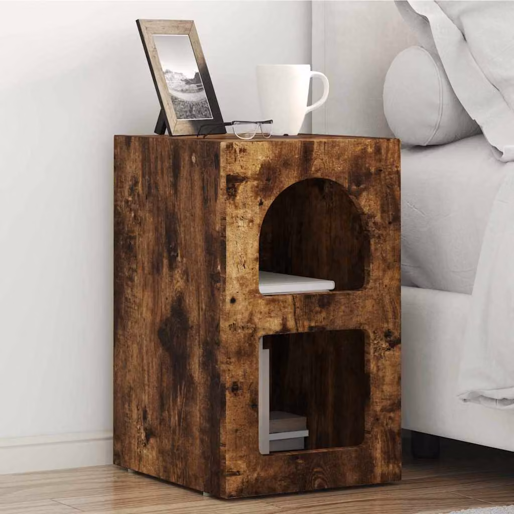 Comodino moderno vidaXL ELST in rovere fumé, L 29,5 cm x P 33,5 cm x H 50 cm