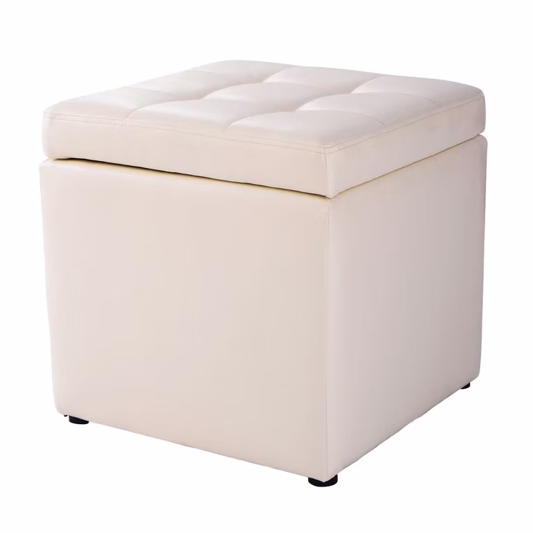 Costway Pouf Ottomana a forma di cubo con coperchio in ecopelle Beige