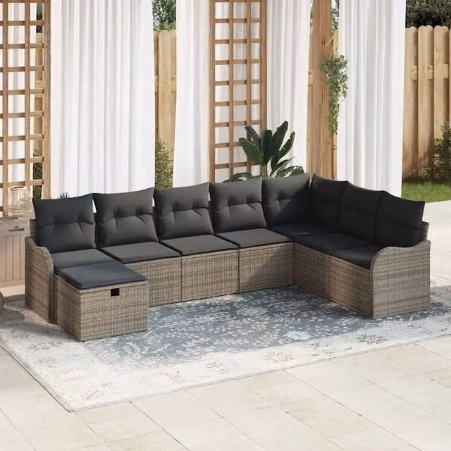 Set Divano da Giardino 8 pz Grigio polyrattan 3360360
