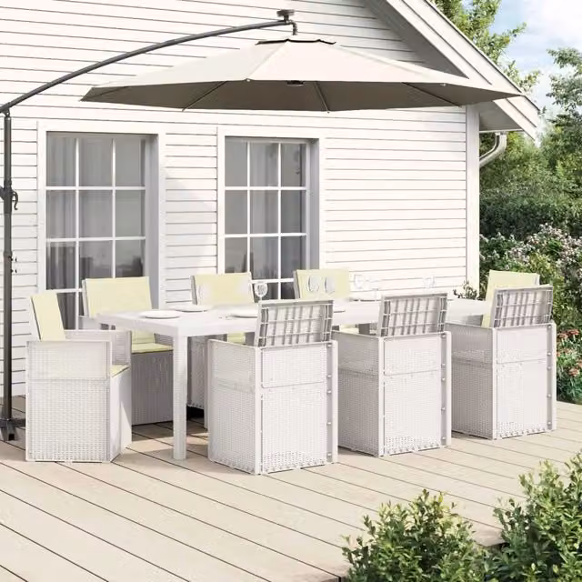 Set da Pranzo per Giardino 9 pz Bianco e Crema PP 3430095