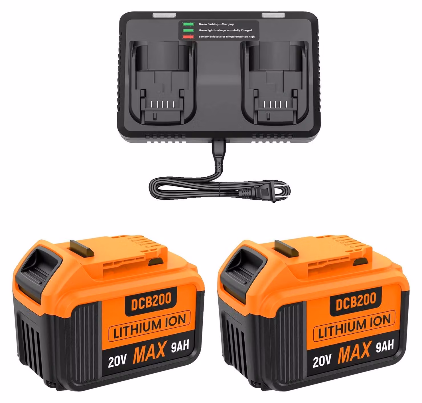 Batteria per utensili elettrici, alta capacità 9000 mAh, compatibilità dual-voltage, caricabatterie 2BAT 6A