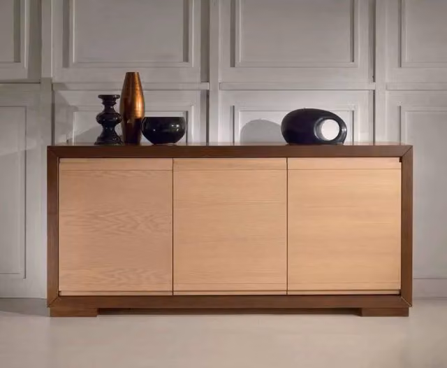 Credenza in frassino color tabacco con 2 porte e 3 cassetti Mobili 2G L: 179 cm, P: 46 cm, H: 85 cm