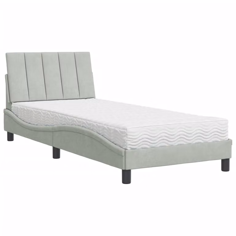 Letto con Materasso Hanko Grigio Chiaro 90x190 cm in Velluto
