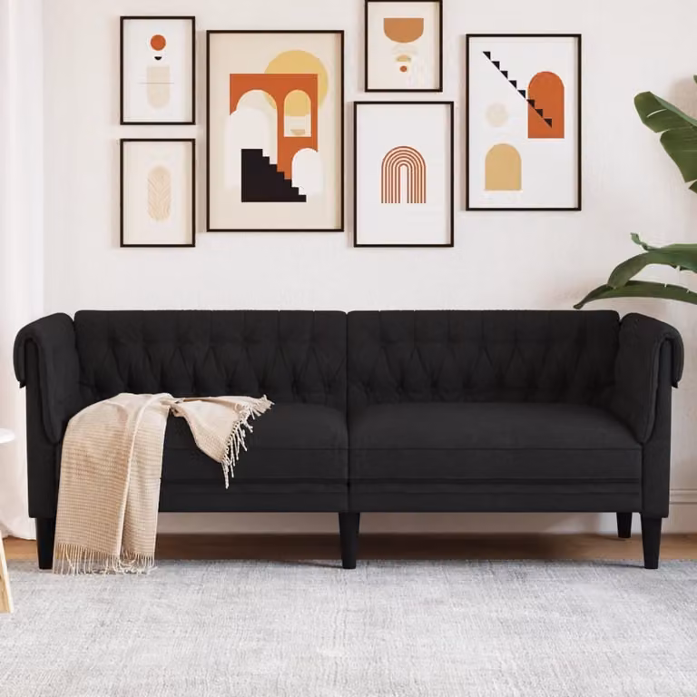Maison Exclusive - Divano Chesterfield a 3 posti, colore nero, rivestito in tessuto