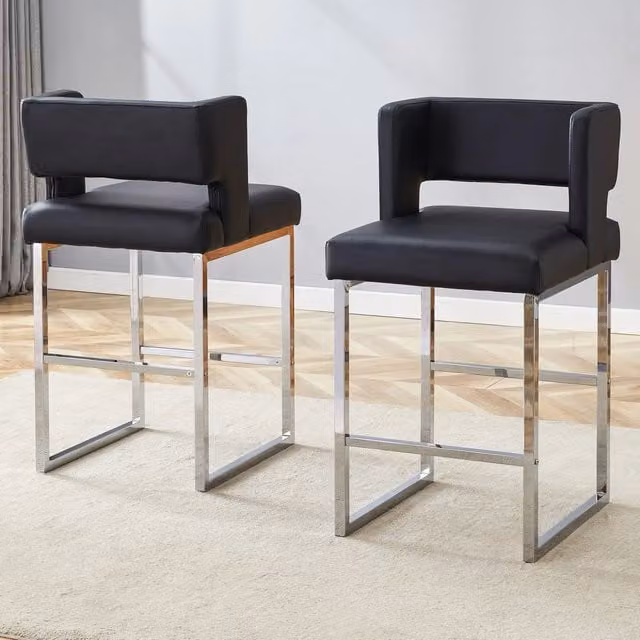 Set di 2 Sgabelli da Bar MINIMAL Nero e Argento con Gambe in Metallo e Design Moderno