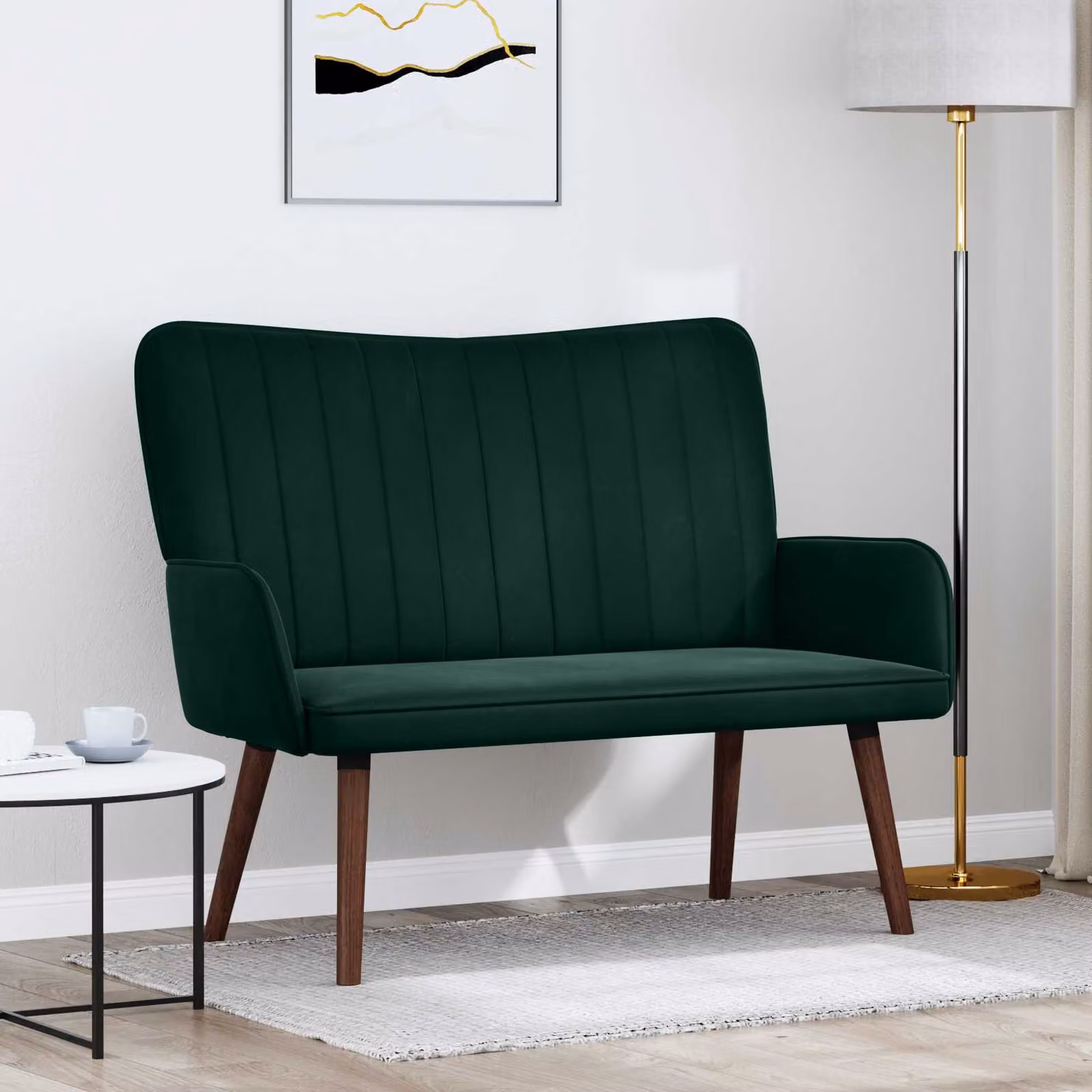 vidaXL Divano a 2 Posti in Velluto Verde L: 115 cm, P: 61 cm, H: 87 cm