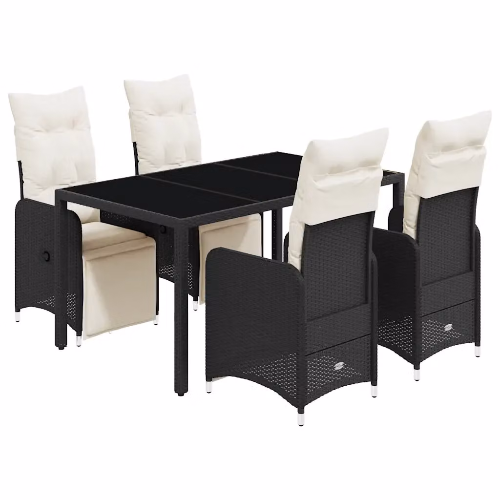 Set Bistrò da Giardino e Balcone vidaXL in Polyrattan con Cuscini Nero e Bianco 5 pz – 2