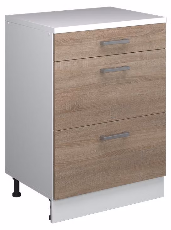 Mobile cucina sottotetto Vicco R-Line Sonoma 60 cm senza inclinazione con 3 cassetti, Model 61735