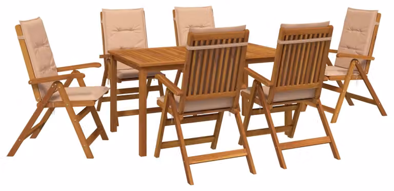 Set da giardino completo di 7 pezzi, con 6 posti a sedere, in legno massello di acacia naturale