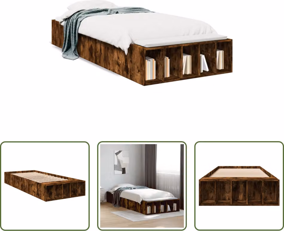 The Living Store struttura letto in rovere fumé 75x190 cm materiale a base di legno