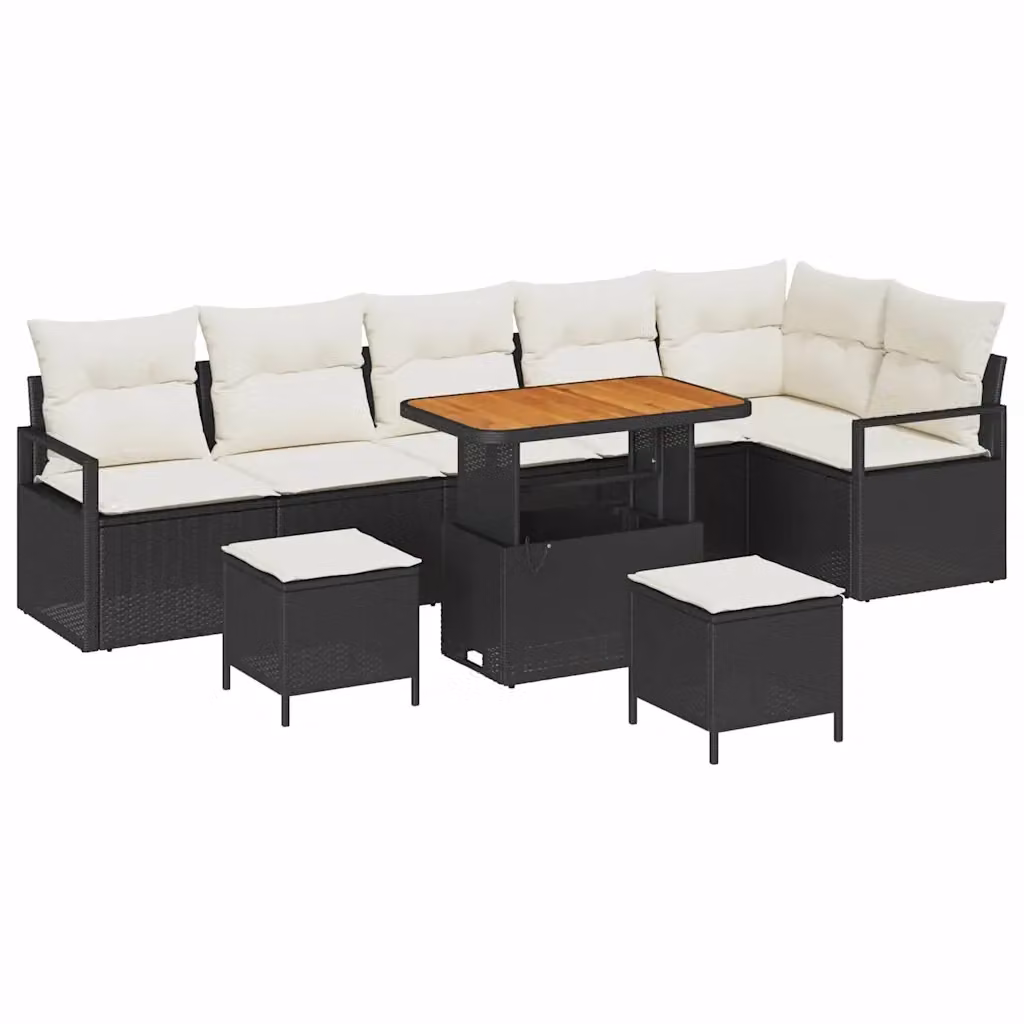 Set Divano da Giardino Moderno vidaXL a Forma a L in Rattan Nero con Cuscini e Tavolino da 9 Pezzi – 2