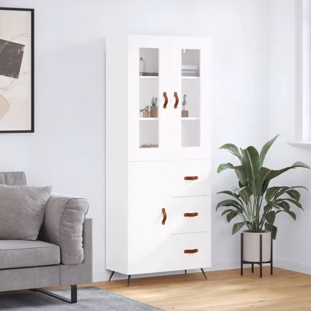 Credenza-Buffet-Armadio da cucina Bianca 69,5x34x180 cm in Legno Multistrato 525377
