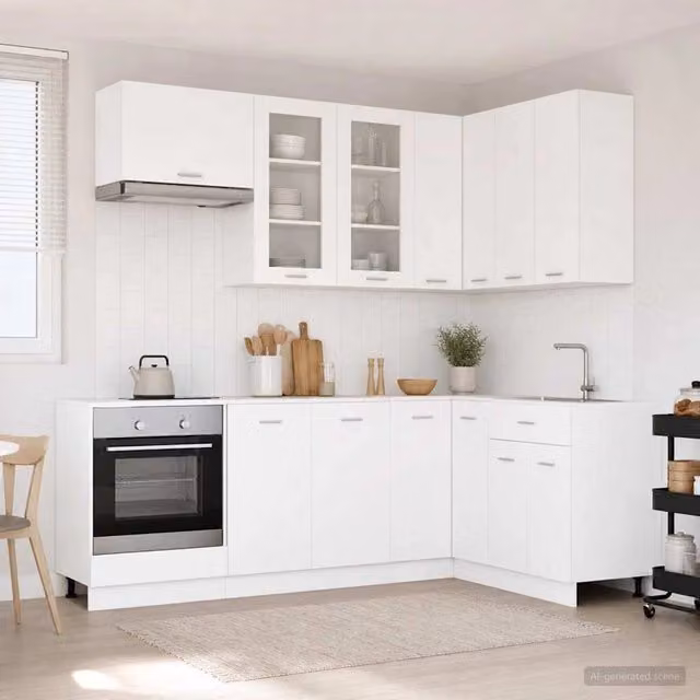 Unità cucina moderna vidaXL bianca con ante in vetro e cassetti in MDF