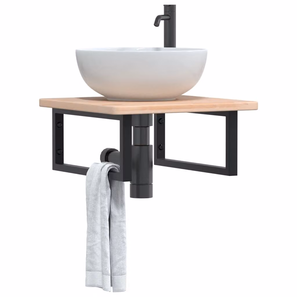 vidaXL Ripiano a Parete per Lavabo in Rovere e Metallo, Design Moderno, Nero e Marrone