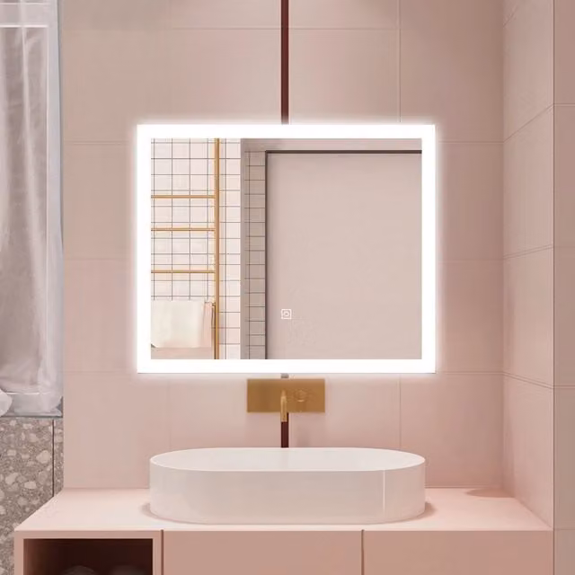 Specchio da bagno AICA bianco con luce LED dimmerabile, funzione memoria e antiappannamento, L: 60 cm, H: 50 cm