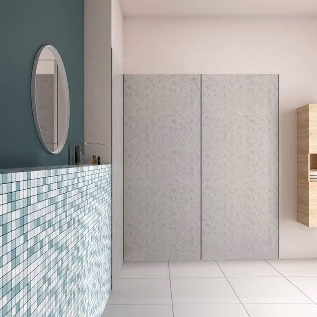 H.210 cm Pannello Doccia ad Angolo 80x80x100 cm Realizzato in Alluminio da 3 mm con Profili Finitura Grigio Cemento per Rivestimento Parete Bagno