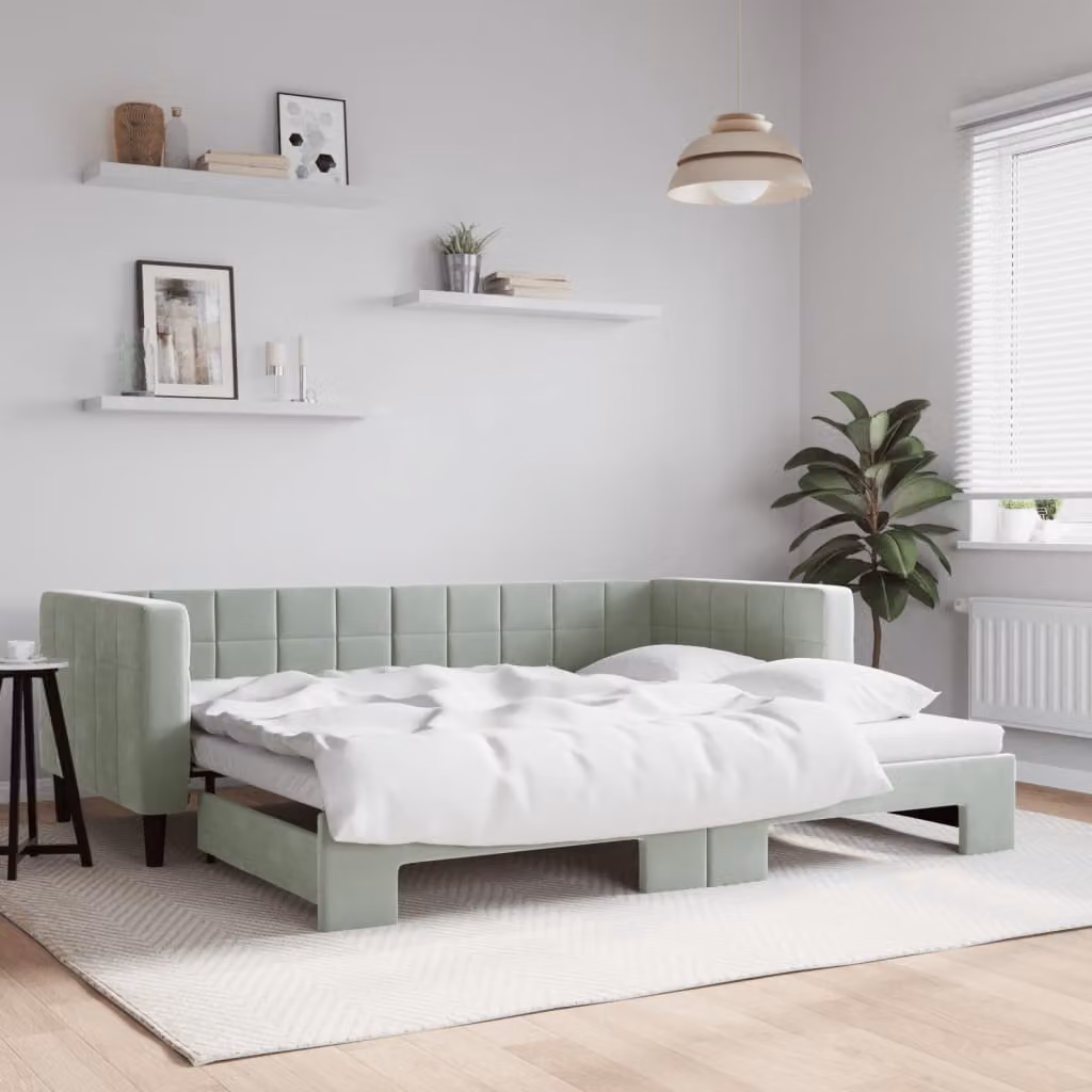 Divano Letto con Letto Estraibile vidaXL in Velluto Grigio Chiaro, L/P/H: 223 x 90 x 68 cm