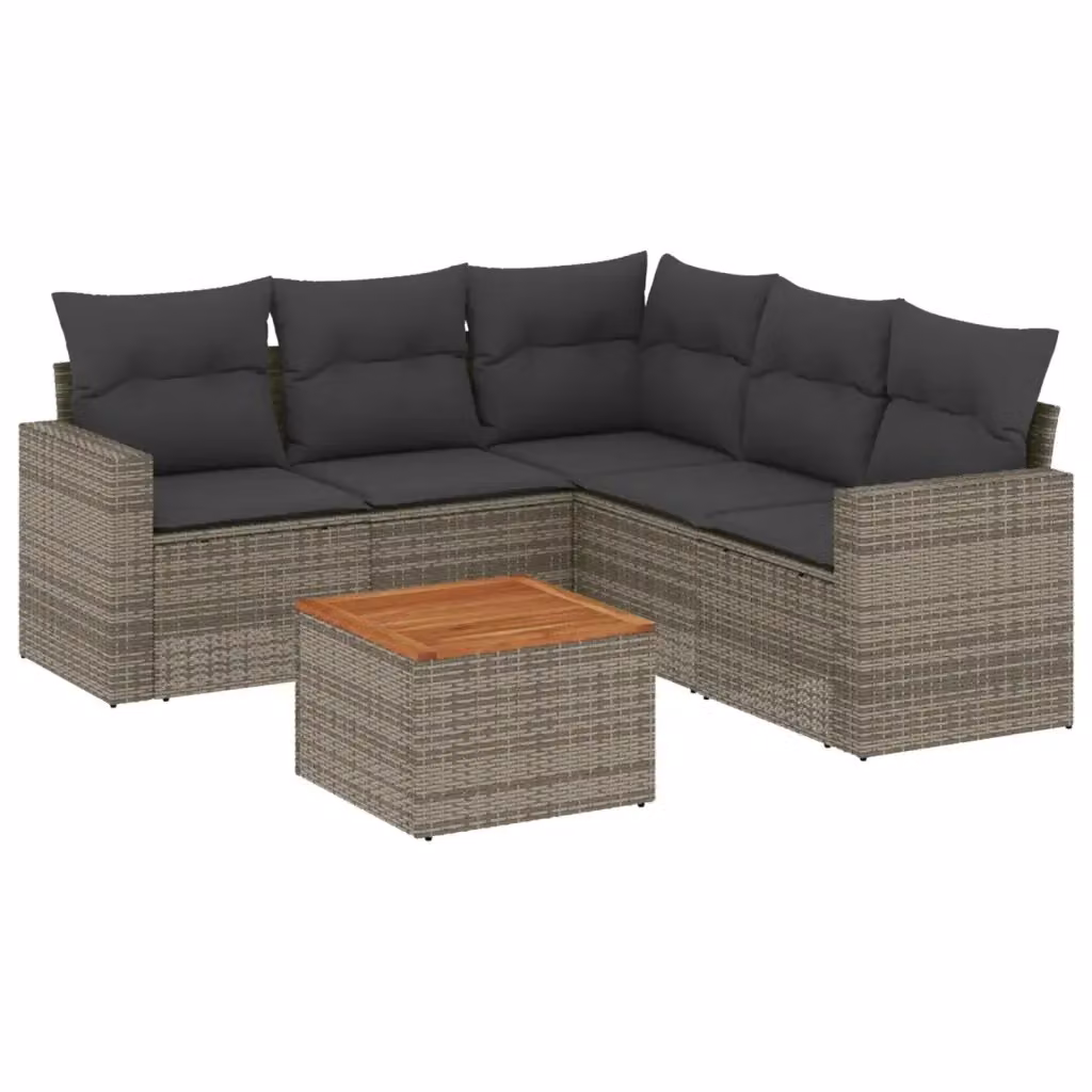 vidaXL Set Divano da Giardino a L in Polyrattan Grigio con 6 Cuscini e Tavolino da Esterno – 2