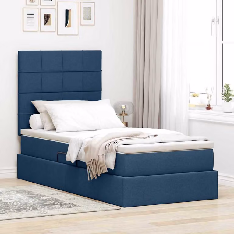 Letto con contenitore e illuminazione LED vidaXL, colore blu, L/P/H: 90 x 200 x 40 cm