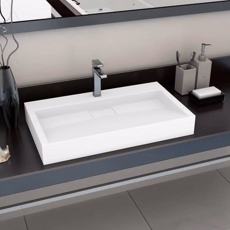 The Living Store Lavabo 80 x 46 x 11 cm Fusione minerale/marmo bianco