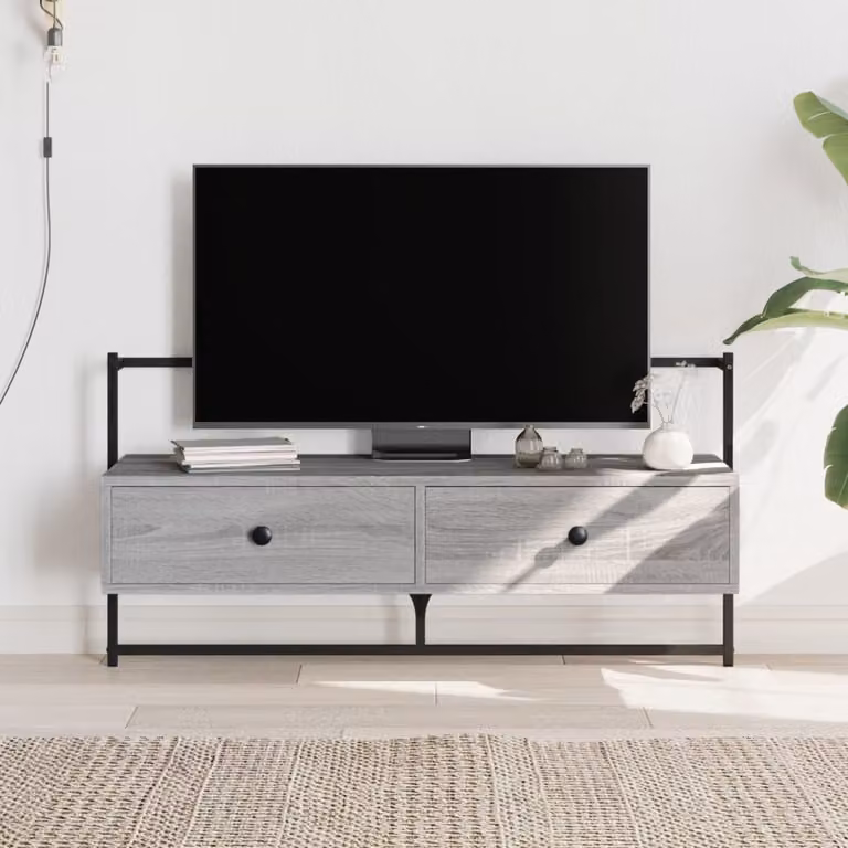Mobile TV a muro vidaXL in legno multistrato e metallo, Grigio Sonoma, L 100,5 x P 30 x H 51 cm