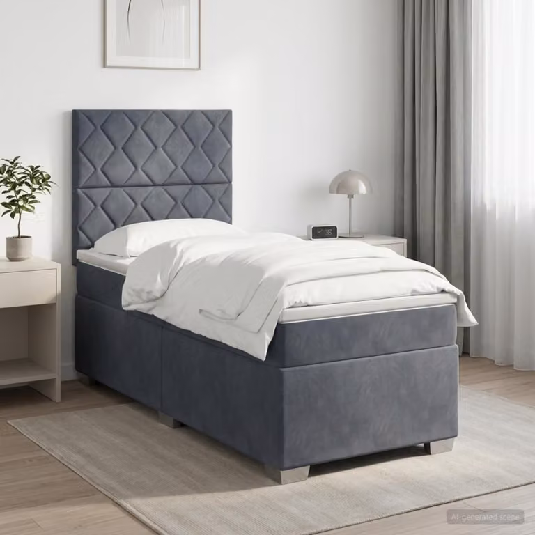 Letto box spring con materasso ibrido vidaXL in velluto Grigio Scuro L/P/H: 80 x 200 cm