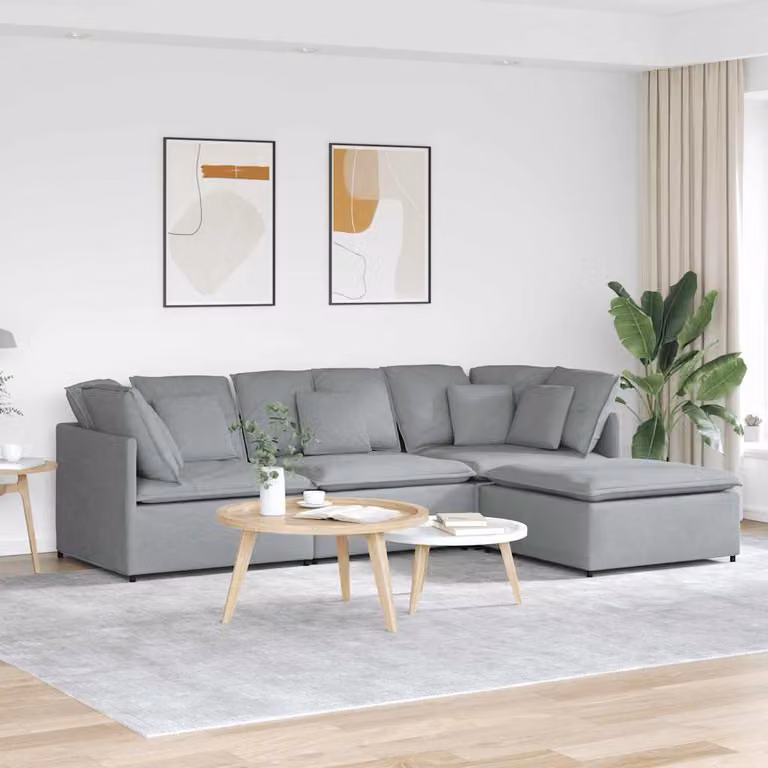 vidaXL Divano Modulare a L Reversibile in Tessuto Grigio con Cuscini e Struttura in Metallo e Legno