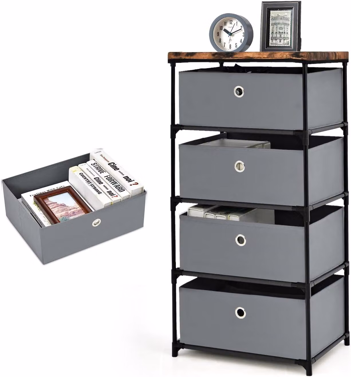 KOMFOTTEU: cassettiera con 4 cassetti estraibili e pieghevoli, cassettiera in tessuto, mobile contenitore in tessuto per soggiorno e ufficio