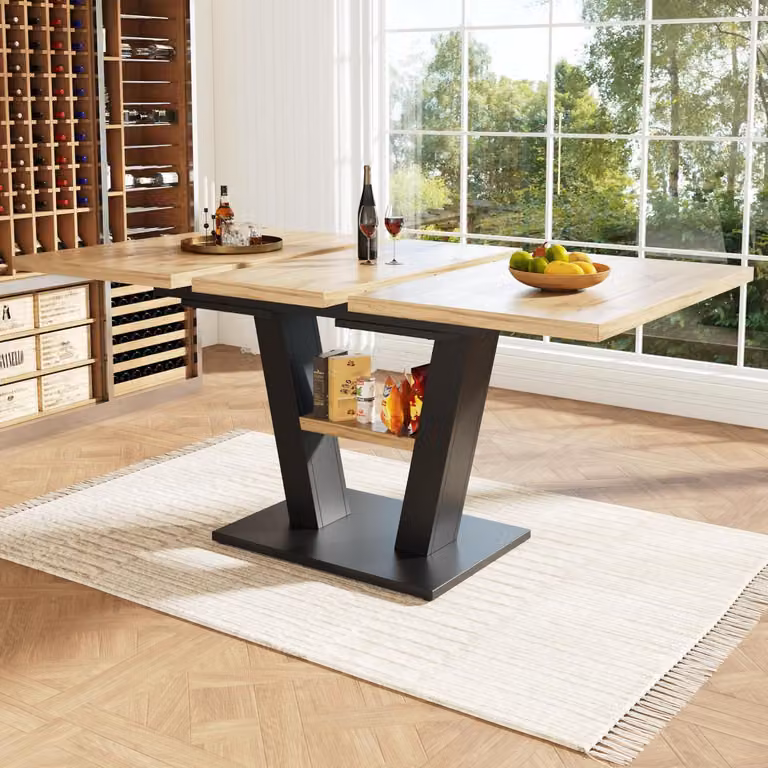 Tavolo da pranzo allungabile, dimensioni da 119 a 158,5 cm, in MDF, finitura naturale e nera