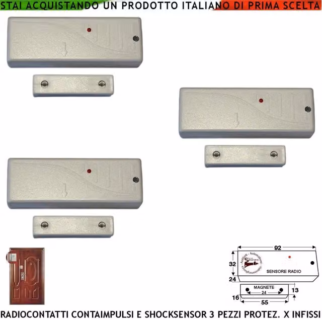 Sensore per porte e finestre Securvera con contatto magnetico e sismico regolabile, tecnologia WiFi, colore bianco, set da 3 pezzi