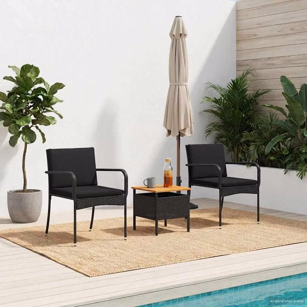 Maison Exclusive - Set da giardino, rattan sintetico nero