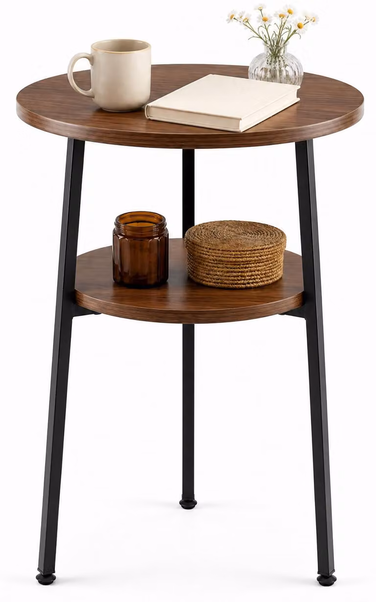 Tavolino KOMFOTTEU, forma rotonda, diametro 39 cm, tavolino da salotto piccolo con 2 ripiani, tavolino ausiliario con gambe in acciaio, tavolino da caffè, moderno tavolino per divano, ideale per soggiorno e camera da letto