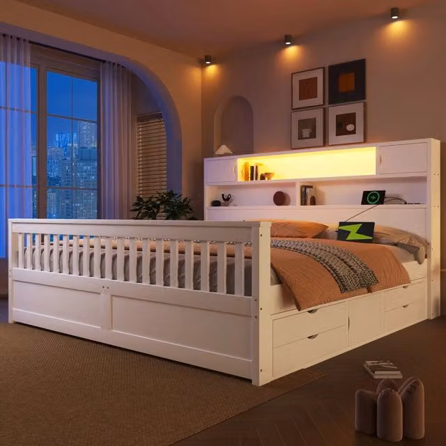 Letto Contenitore con LED, USB e Cassetti ¨C Xylo ¨C Bianco 180x200