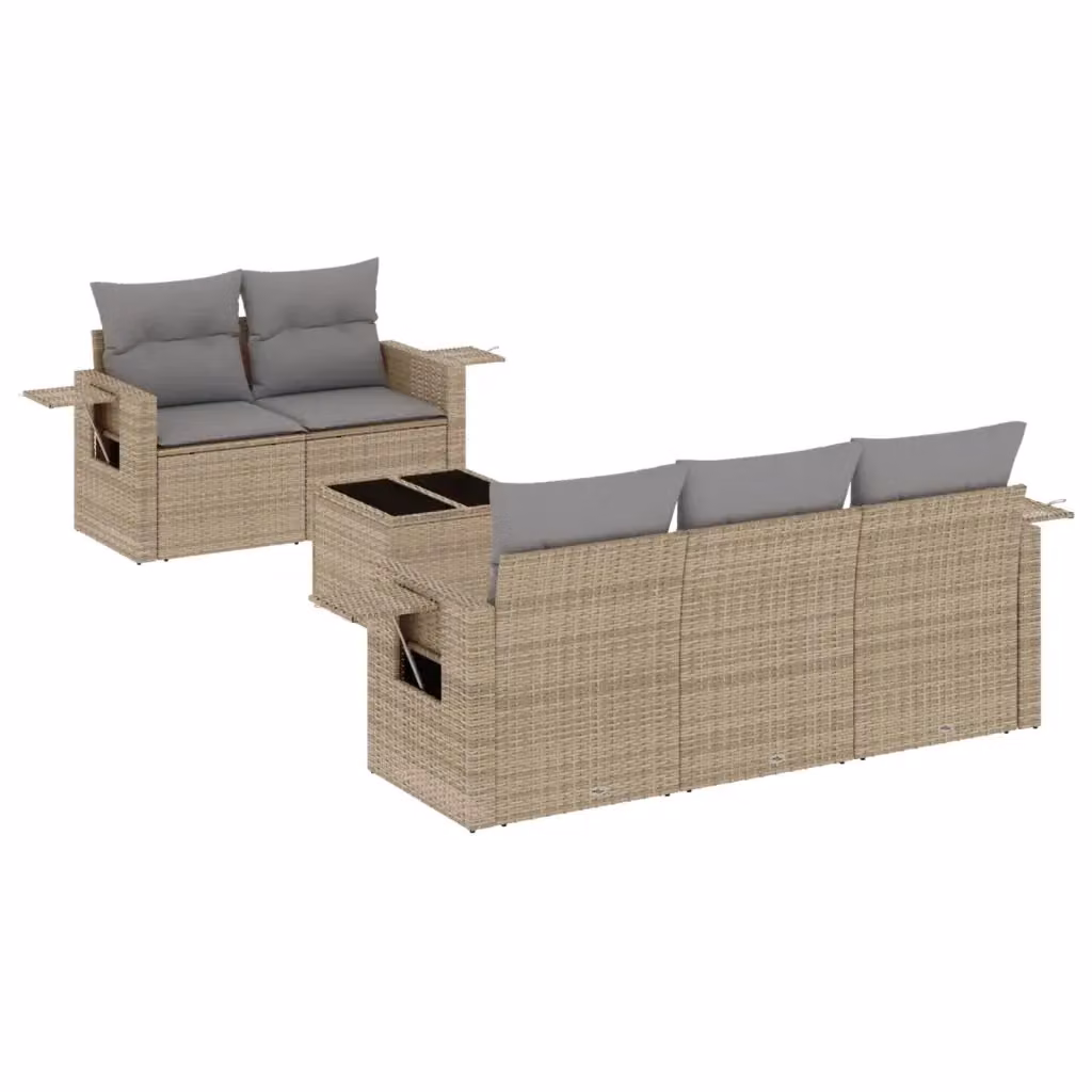 Set Divano da Giardino vidaXL 6 pz in Polyrattan Beige con Cuscini e Tavolino da Caffè – 2