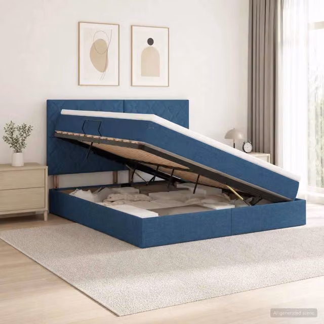 Letto con contenitore moderno vidaXL in tessuto blu L: 180 cm, P: 200 cm, H: 204 cm