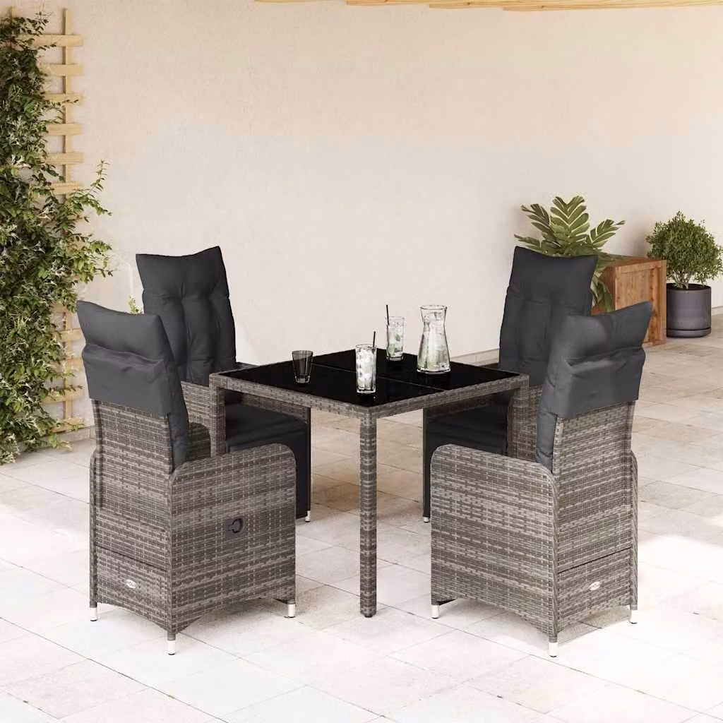 Set Bistrò da Giardino e Balcone vidaXL in Polyrattan e Metallo con Cuscini Grigio – 1