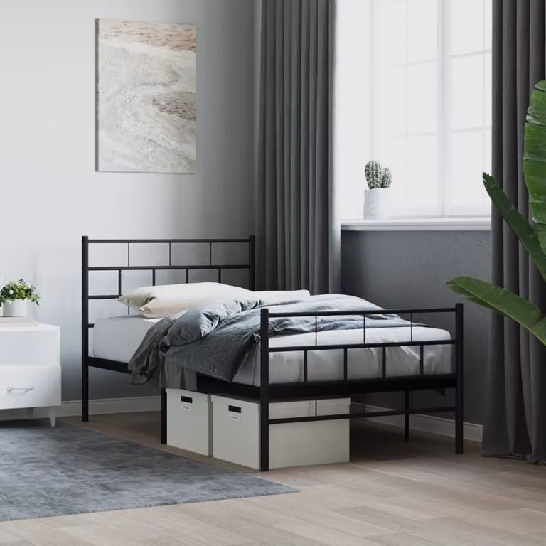 vidaXL Giroletto in metallo nero con testiera e pediera L/P/H: 190 x 90 x 95 cm