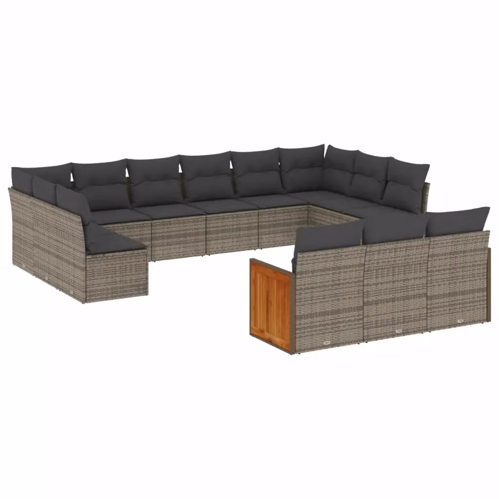 vidaXL Set di Divani da Giardino a Forma di U in Polyrattan Grigio con 13 Pezzi e Cuscini – 2