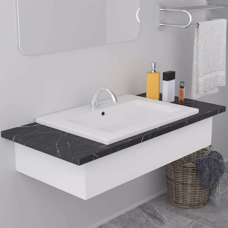 The Living Store Lavabo da incasso 61x39,5x18,5 cm in Vetroceramica bianca