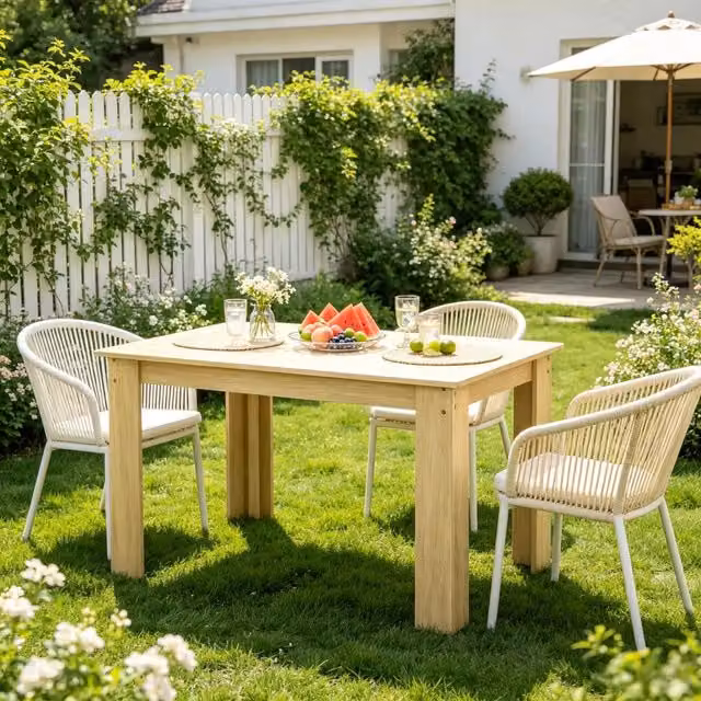 Tavolo da pranzo moderno MIVRAY rettangolare in MDF laminato, finitura opaca marrone e beige, L: 120 cm, P: 69 cm, H: 75 cm