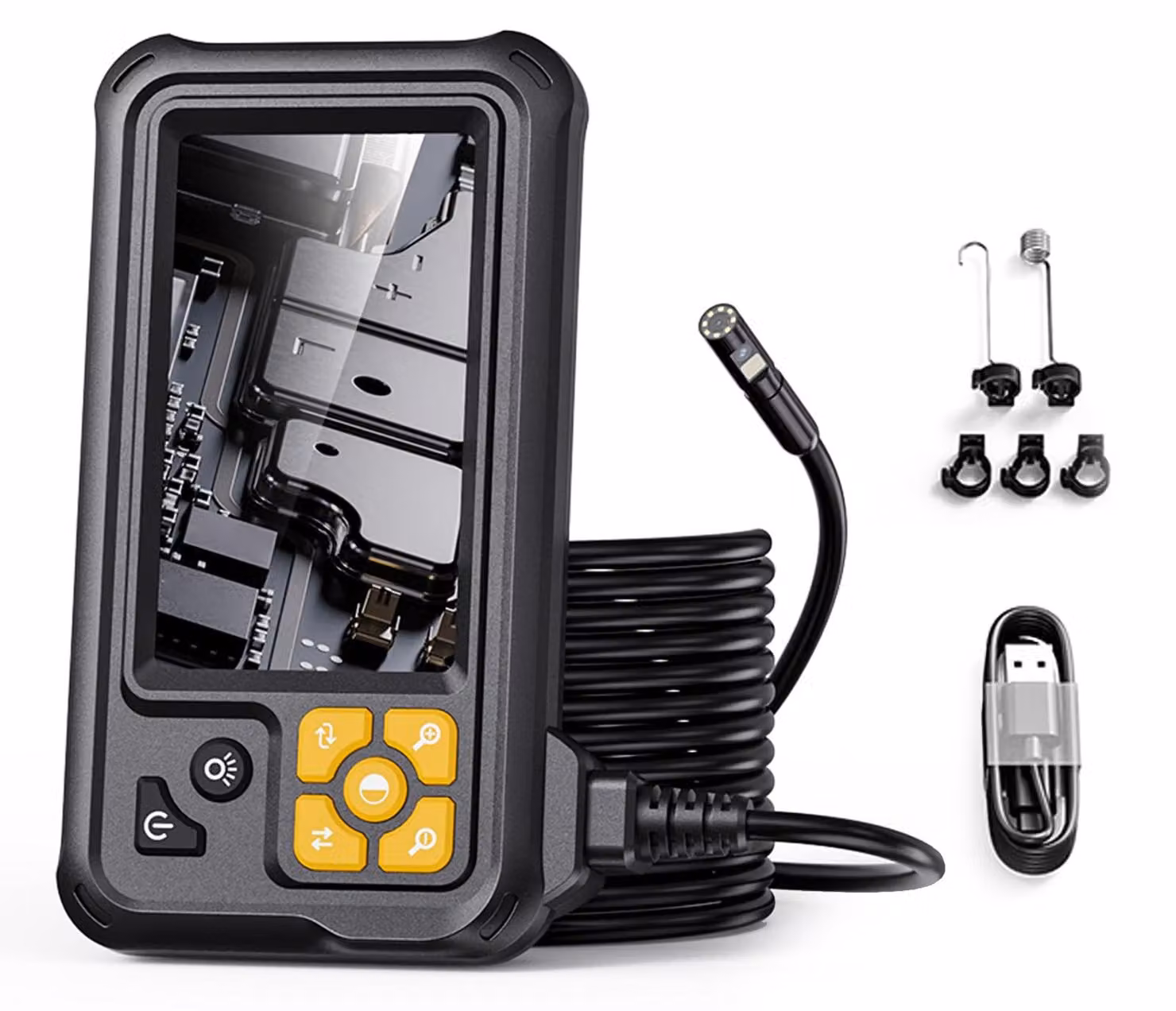 Endoscopio industriale, 8 mm, 1080P, display LCD da 4,3", grado di protezione IP67, con doppia lente