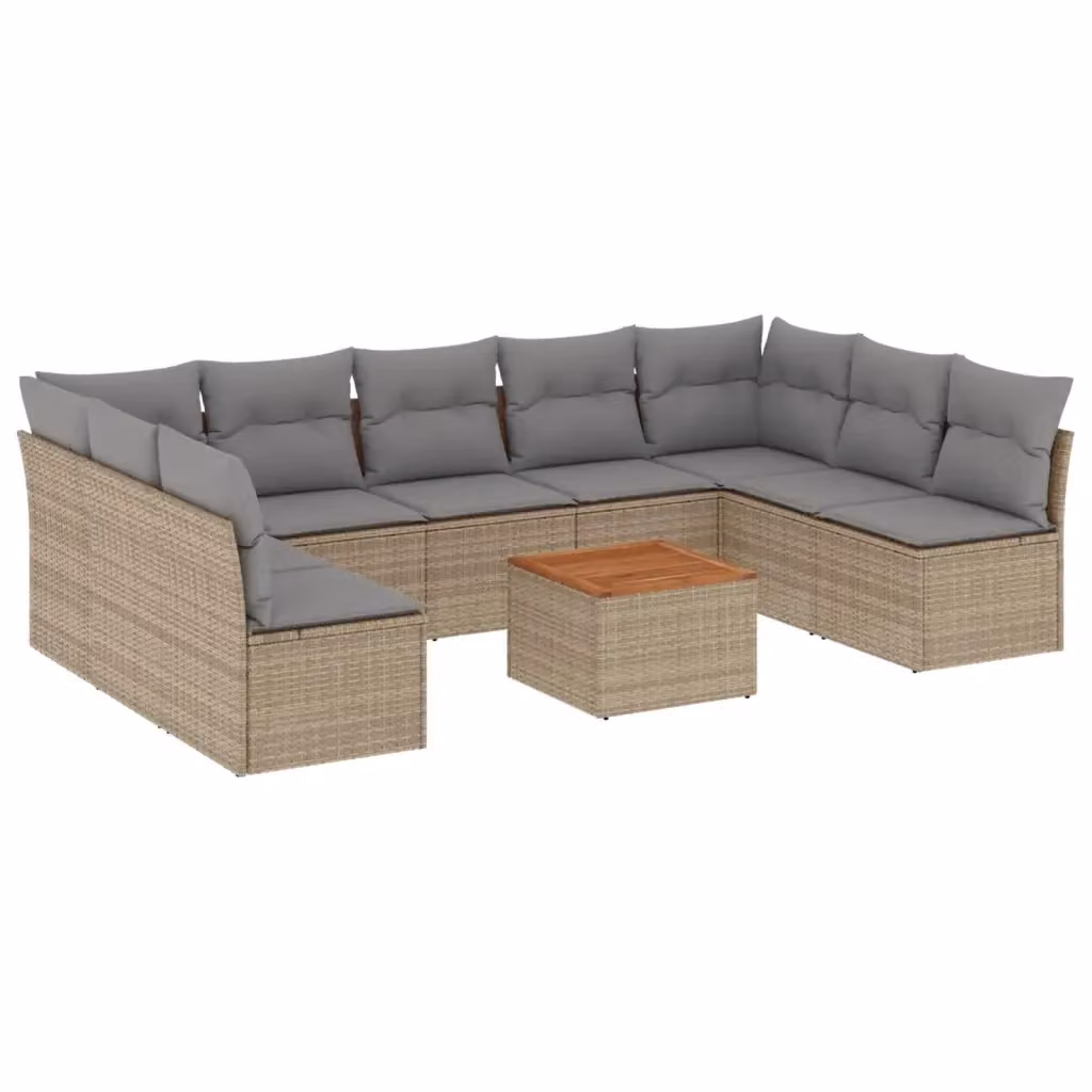 Set Divano da Giardino a Forma di U vidaXL in Polyrattan con Cuscini Beige e Grigio e Tavolino da Esterno – 2