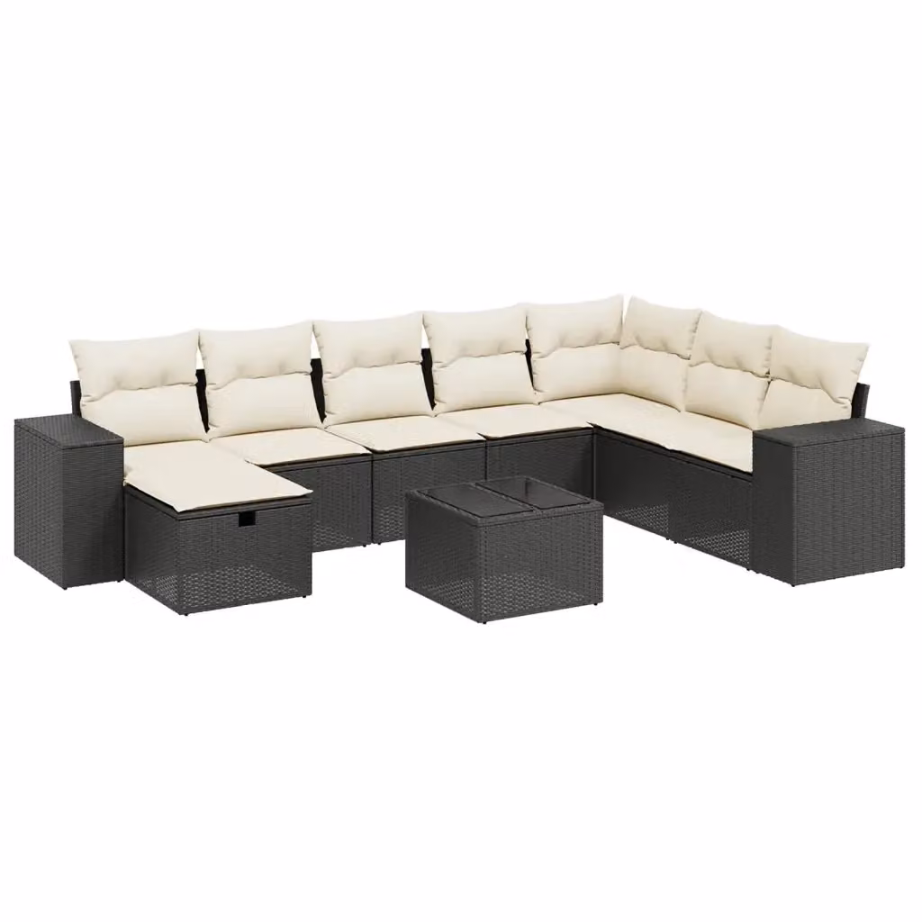 vidaXL Set Divani da Giardino a L 9 pz con Cuscini Nero in Polyrattan e Struttura in Acciaio – 2